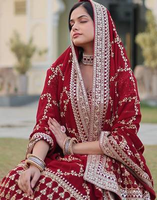 Embroidered Sequinned Ready To Wear Lehenga & Unstitched Blouse With Dupatta Free Size Upto 42 2