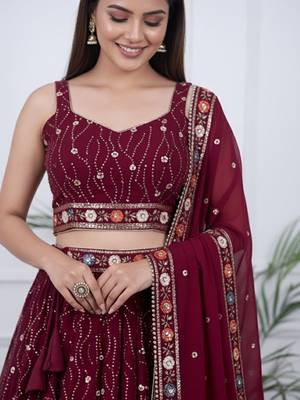 Embroidered Sequinned Ready To Wear Lehenga & Blouse With Dupatta Free Size Upto 42 2