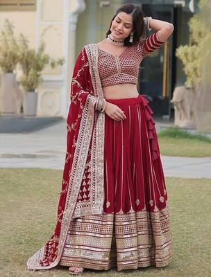 Embroidered Sequinned Ready To Wear Lehenga & Unstitched Blouse With Dupatta Free Size Upto 42 3