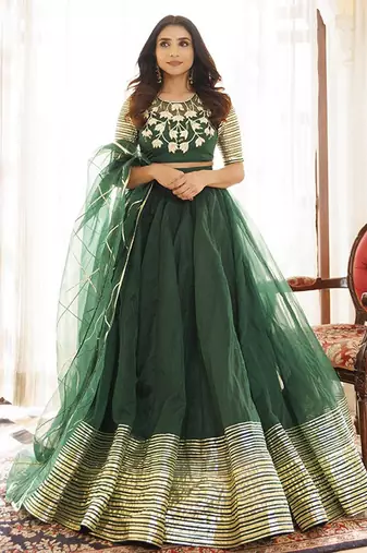 Embroidered Organza Ready To Wear Lehenga & Blouse With Dupatta Free Size Upto 42
