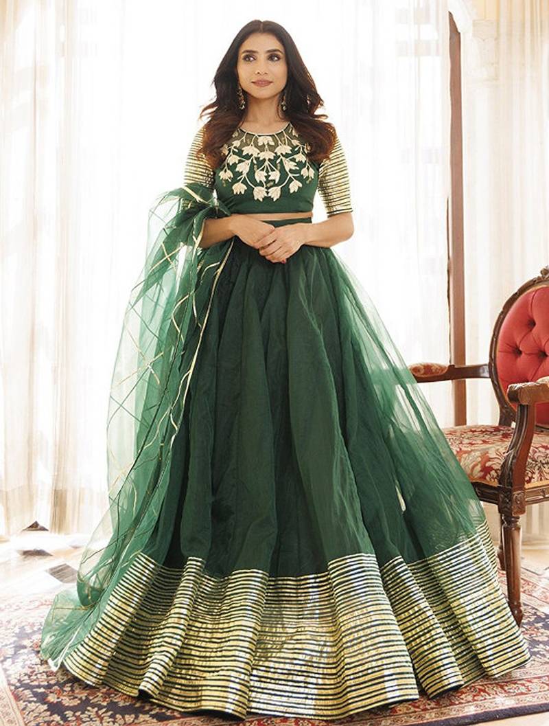 Embroidered Organza Ready To Wear Lehenga & Blouse With Dupatta Free Size Upto 42