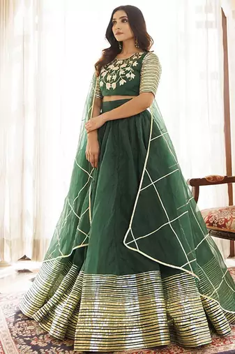 Embroidered Organza Ready To Wear Lehenga & Blouse With Dupatta Free Size Upto 42