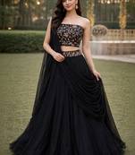 Embroidered Sequinned Ready To Wear Lehenga & Unstitched Blouse With Dupatta Free Size Upto 42