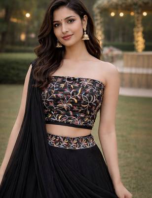 Embroidered Sequinned Ready To Wear Lehenga & Unstitched Blouse With Dupatta Free Size Upto 42 3