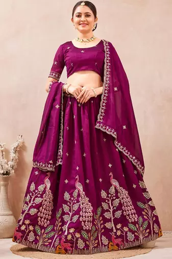 Embroidered Thread Work Ready To Wear Lehenga & Blouse With Dupatta Free Size Upto 42