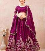 Embroidered Thread Work Ready To Wear Lehenga & Blouse With Dupatta Free Size Upto 42