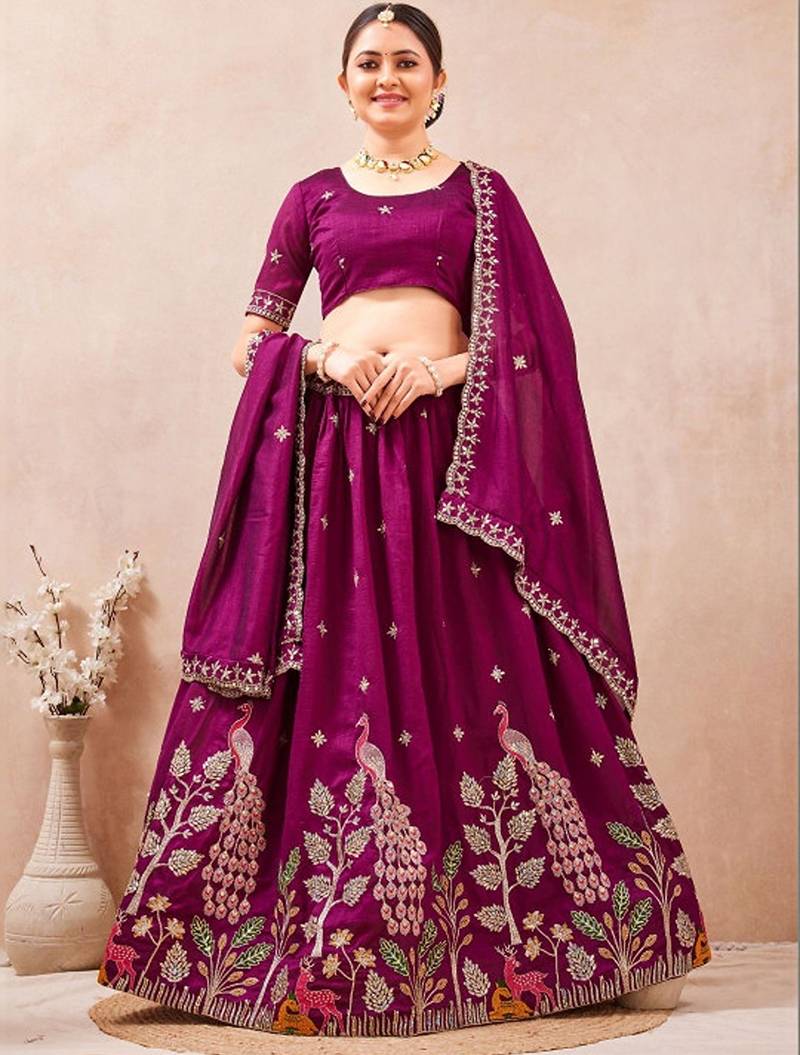 Embroidered Thread Work Ready To Wear Lehenga & Blouse With Dupatta Free Size Upto 42