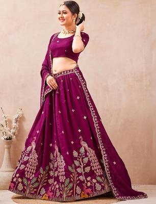Embroidered Thread Work Ready To Wear Lehenga & Blouse With Dupatta Free Size Upto 42 4