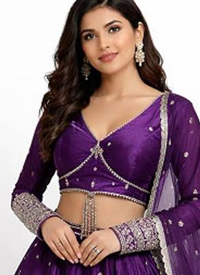 Embroidered Semi-Stitched Lehenga & Blouse With Dupatta Free Size Upto 42 1