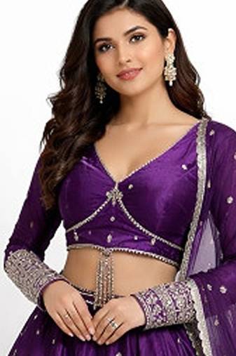 Embroidered Semi-Stitched Lehenga & Blouse With Dupatta Free Size Upto 42