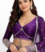 Embroidered Semi-Stitched Lehenga & Blouse With Dupatta Free Size Upto 42