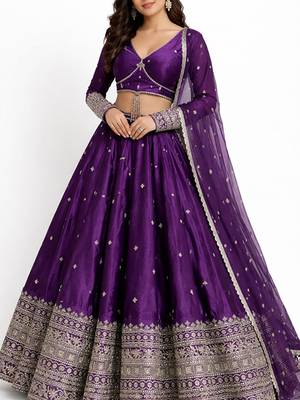 Embroidered Semi-Stitched Lehenga & Blouse With Dupatta Free Size Upto 42 2