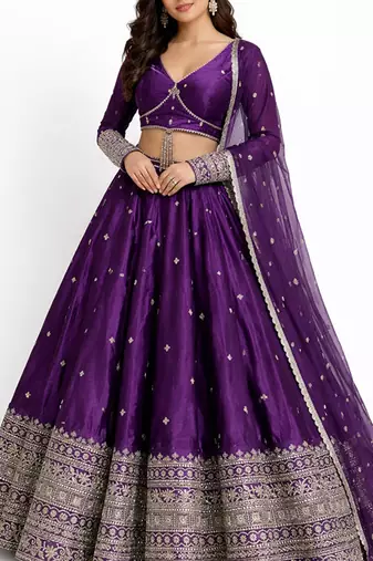 Embroidered Semi-Stitched Lehenga & Blouse With Dupatta Free Size Upto 42