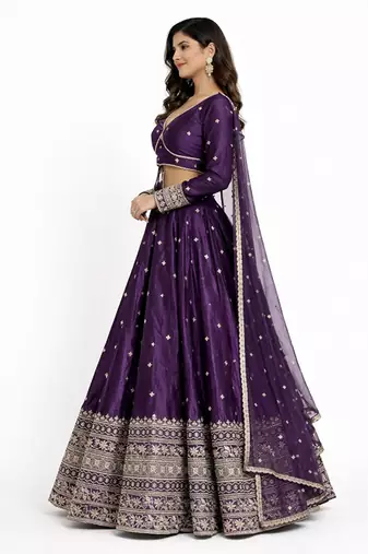 Embroidered Semi-Stitched Lehenga & Blouse With Dupatta Free Size Upto 42