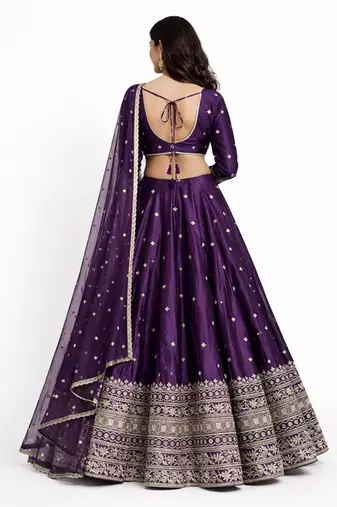 Embroidered Semi-Stitched Lehenga & Blouse With Dupatta Free Size Upto 42