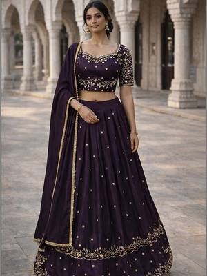 Embroidered Ready To Wear Lehenga & Semi-Stitched Blouse With Dupatta Free Size Upto 42 1