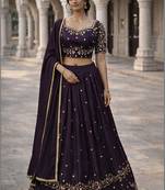Embroidered Ready To Wear Lehenga & Semi-Stitched Blouse With Dupatta Free Size Upto 42