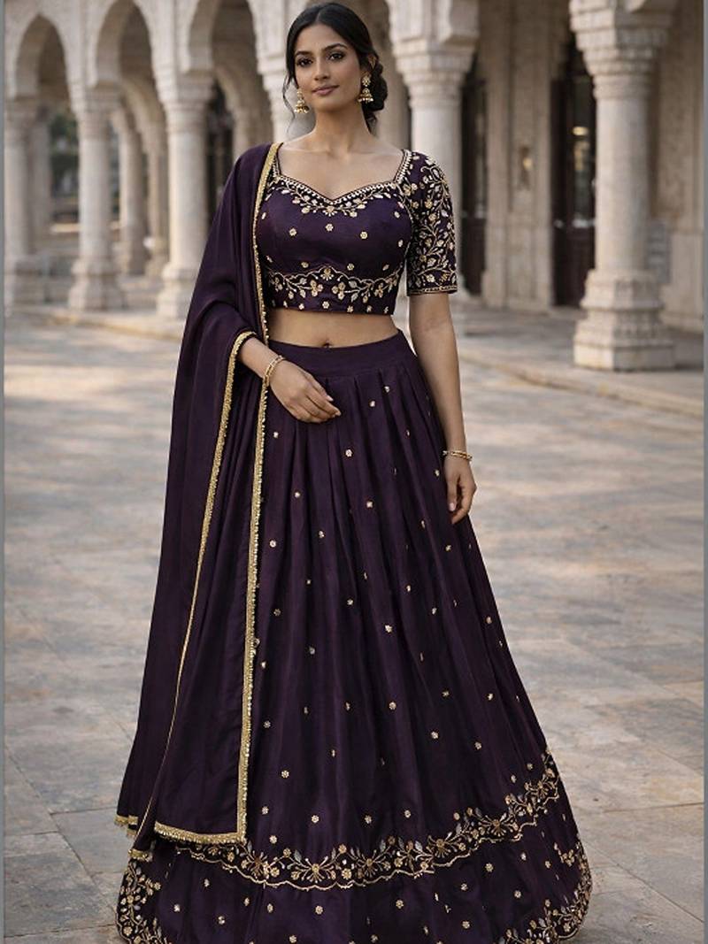 Embroidered Ready To Wear Lehenga & Semi-Stitched Blouse With Dupatta Free Size Upto 42