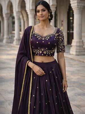 Embroidered Ready To Wear Lehenga & Semi-Stitched Blouse With Dupatta Free Size Upto 42 2