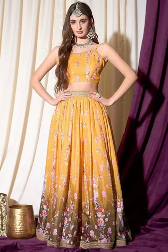 Floral Printed Gotta Patti Ready To Wear Lehenga & Choli Free Size Upto 42