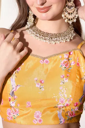 Floral Printed Gotta Patti Ready To Wear Lehenga & Choli Free Size Upto 42