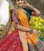 Mukaish Semi-Stitched Lehenga & Blouse With Dupatta Free Size Upto 42