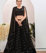 Embroidered Sequinned Foil Print Ready To Wear Lehenga & Blouse With Dupatta Free Size Upto 42