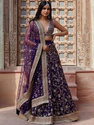 Women Embellished Sequinned Semi Stitched Lehenga & Blouse With Dupatta Free Size Upto 42 1