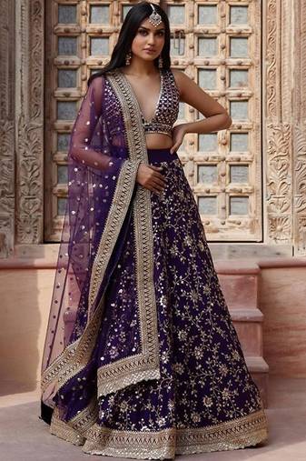 Women Embellished Sequinned Semi Stitched Lehenga & Blouse With Dupatta Free Size Upto 42