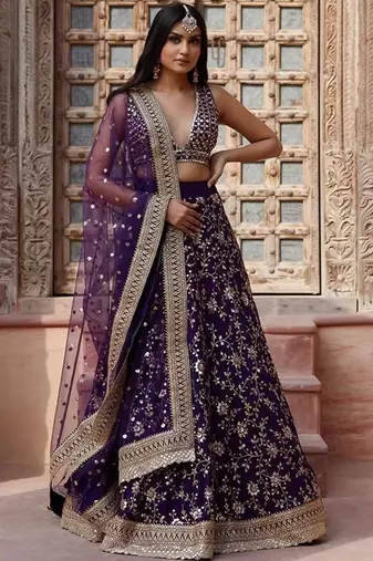Women Embellished Sequinned Semi Stitched Lehenga & Blouse With Dupatta Free Size Upto 42