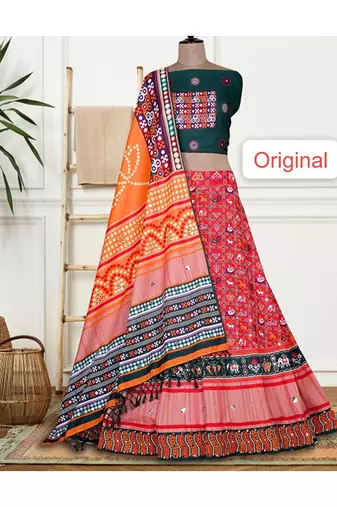 Mukaish Semi-Stitched Lehenga & Blouse With Dupatta Free Size Upto 42