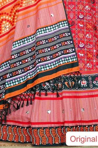 Mukaish Semi-Stitched Lehenga & Blouse With Dupatta Free Size Upto 42