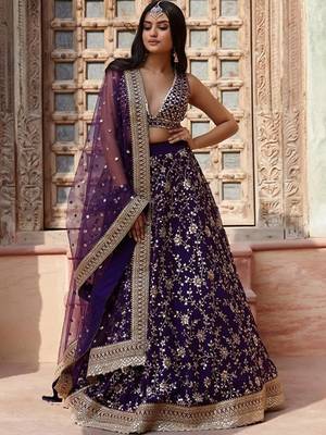 Women Embellished Sequinned Semi Stitched Lehenga & Blouse With Dupatta Free Size Upto 42 2