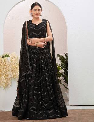 Embroidered Sequinned Foil Print Ready To Wear Lehenga & Blouse With Dupatta Free Size Upto 42 4