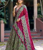 Printed Foil Print Ready To Wear Lehenga & Unstitched Blouse With Dupatta Free Size Upto 42