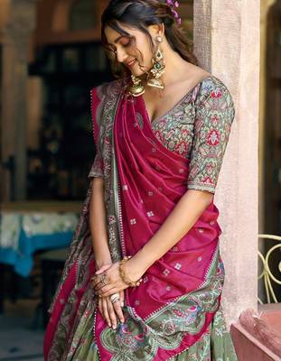 Printed Foil Print Ready To Wear Lehenga & Unstitched Blouse With Dupatta Free Size Upto 42 2