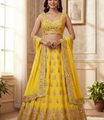 Embroidered Sequinned Semi-Stitched Lehenga & Unstitched Blouse With Dupatta Free Size Upto 42