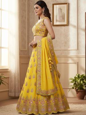 Embroidered Sequinned Semi-Stitched Lehenga & Unstitched Blouse With Dupatta Free Size Upto 42 2