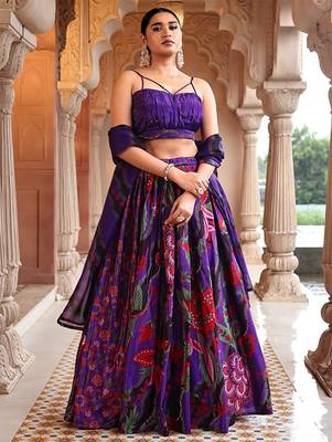 Printed Beads And Stones Ready To Wear Lehenga & Unstitched Blouse With Dupatta Free Size Upto 42 1