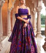 Printed Beads And Stones Ready To Wear Lehenga & Unstitched Blouse With Dupatta Free Size Upto 42