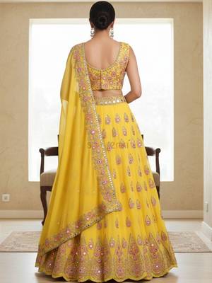Embroidered Sequinned Semi-Stitched Lehenga & Unstitched Blouse With Dupatta Free Size Upto 42 3
