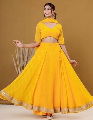 Striped Ready To Wear Lehenga & Blouse With Dupatta Free Size Upto 42 1