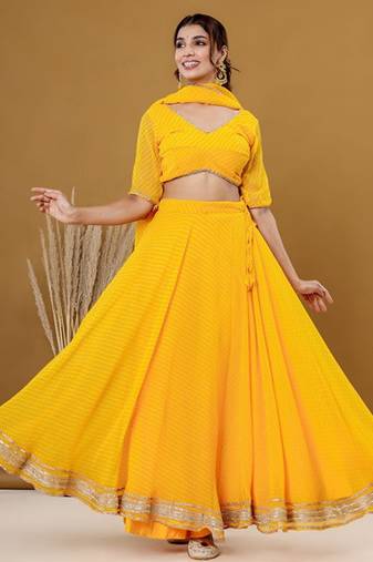 Striped Ready To Wear Lehenga & Blouse With Dupatta Free Size Upto 42