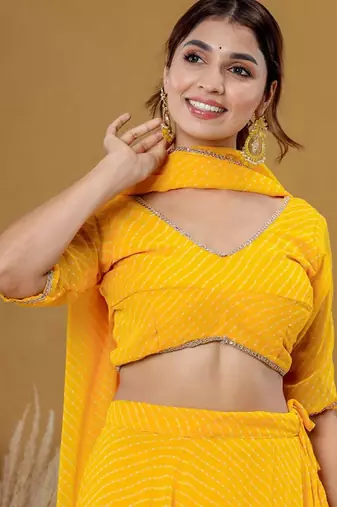 Striped Ready To Wear Lehenga & Blouse With Dupatta Free Size Upto 42