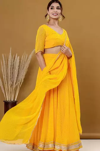 Striped Ready To Wear Lehenga & Blouse With Dupatta Free Size Upto 42
