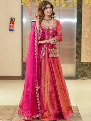 Embroidered Thread Work Semi-Stitched Lehenga & Blouse With Dupatta Free Size Upto 42 1