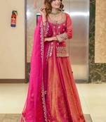 Embroidered Thread Work Semi-Stitched Lehenga & Blouse With Dupatta Free Size Upto 42