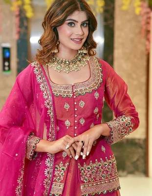 Embroidered Thread Work Semi-Stitched Lehenga & Blouse With Dupatta Free Size Upto 42 2