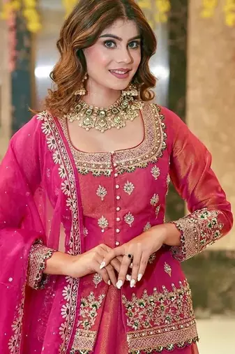 Embroidered Thread Work Semi-Stitched Lehenga & Blouse With Dupatta Free Size Upto 42