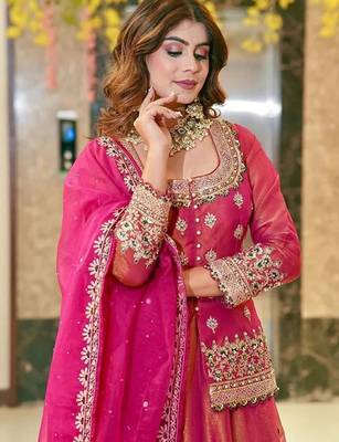 Embroidered Thread Work Semi-Stitched Lehenga & Blouse With Dupatta Free Size Upto 42 3